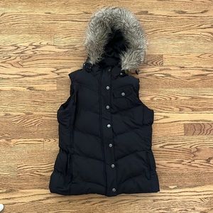 Banana Republic black down vest with fur hood